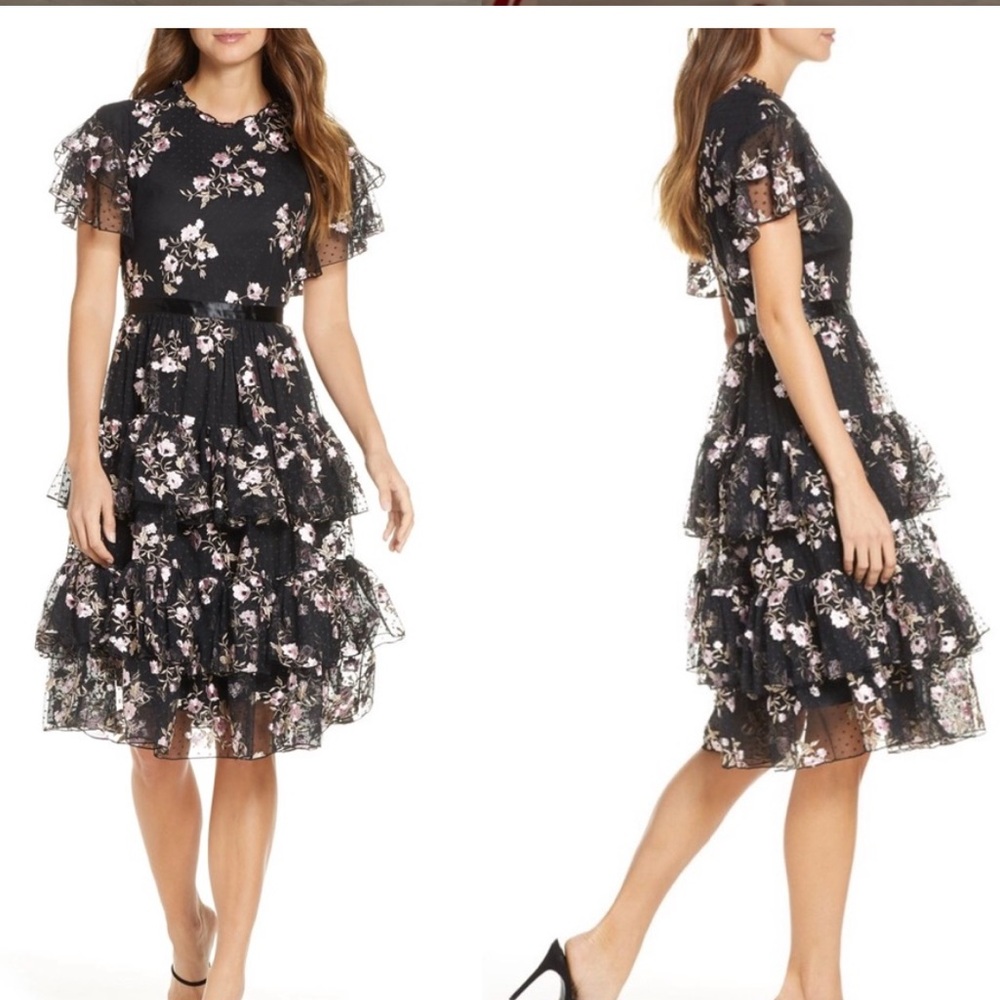 Rachel Parcell Tiered Mesh Dress
Womens Sz XS Floral ruffle Embroidered